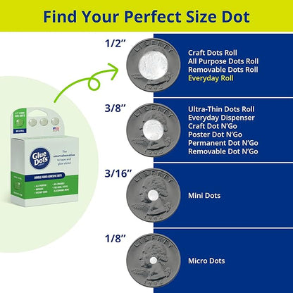 Glue Dots, Roll for everyday uses, ½”, .5 Inch, 300 Dots, Movable, Repositionable, Multi-Functional, Label Containers, Glue Stick and Tape Alternative, Clear