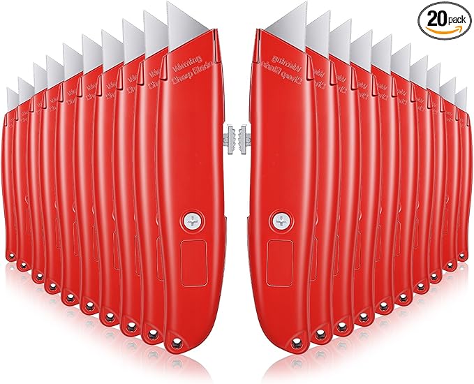 20 Pcs Retractable Utility Knife Box Cutter Aluminum Alloy Carpet Knife Heavy Duty Utility Knives Sharp Razor Blade for Cardboard Box Cartons Opener DIY Home Office (Red)