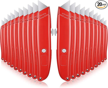 20 Pcs Retractable Utility Knife Box Cutter Aluminum Alloy Carpet Knife Heavy Duty Utility Knives Sharp Razor Blade for Cardboard Box Cartons Opener DIY Home Office (Red)