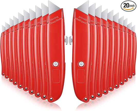 20 Pcs Retractable Utility Knife Box Cutter Aluminum Alloy Carpet Knife Heavy Duty Utility Knives Sharp Razor Blade for Cardboard Box Cartons Opener DIY Home Office (Red)