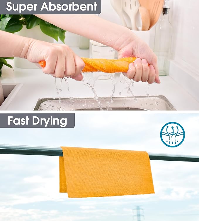 KitchLife Microfiber Cleaning Cloth Roll, 100 Pack - Tear-Away Microfiber Paper Towels, Lint-Free, Reusable, Washable for Kitchen, Car, Dishes, and Sensitive Surfaces (Tangerine Yellow)