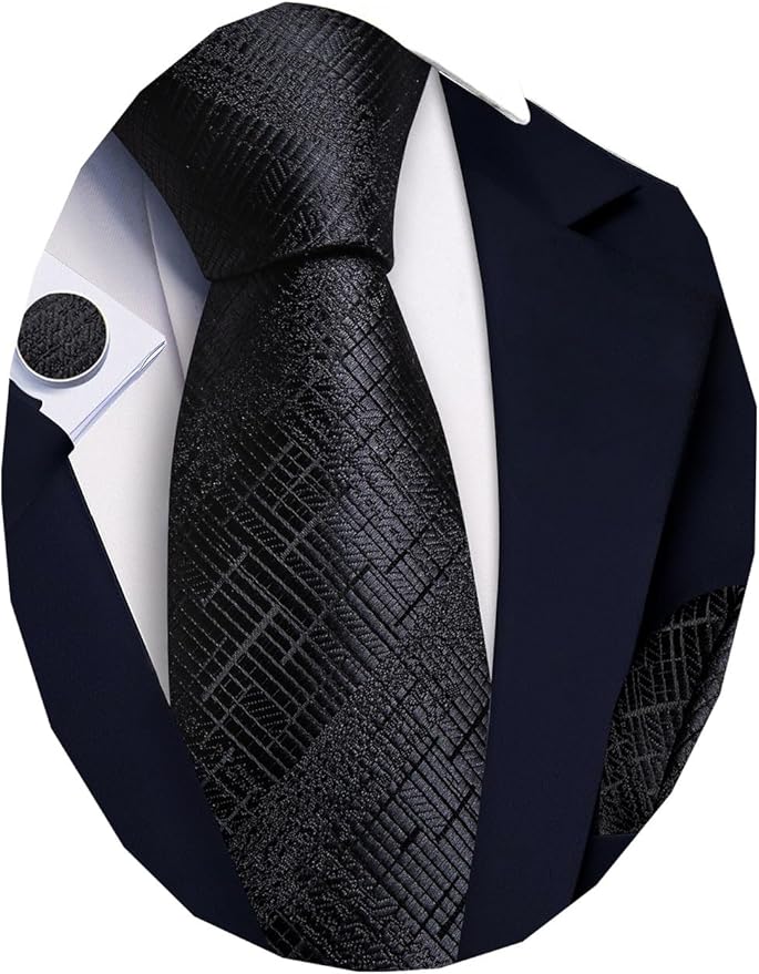 Barry.Wang Tie Sets for Men Silk Solid Necktie Stain Ties Handkerchief Pocket Square Cufflinks Wedding Business Dyed