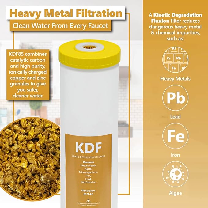 Express Water Whole House 3 Stage Heavy Metal and Anti Scale Water Filter Set - Polyphosphate, Carbon Block, KDF High Capacity Cartridge Filters - 5 Micron 4.5” x 20” inch