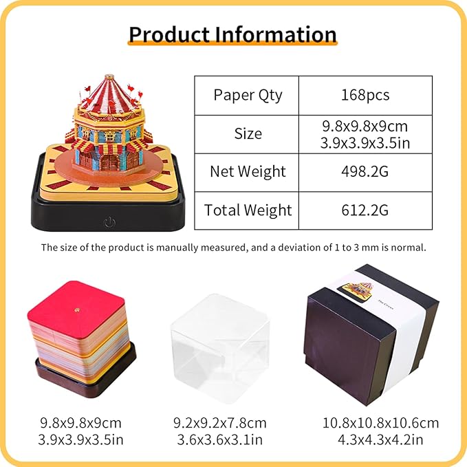3D Calendar 2026 Time Piece Calendar 3D Memo Pad Tear Away Carving Art Notepad Paper Sculpture Artwork for Sticky Note Record DIY Christmas Gift Office Desktop Decoration-Circus