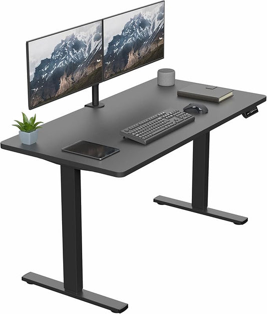 VIVO Electric 55 x 28 in Standing Desk, Memory Height Adjustment, 1B Series, One-Piece Black Top, Black Frame, DESK-KIT-1B55B