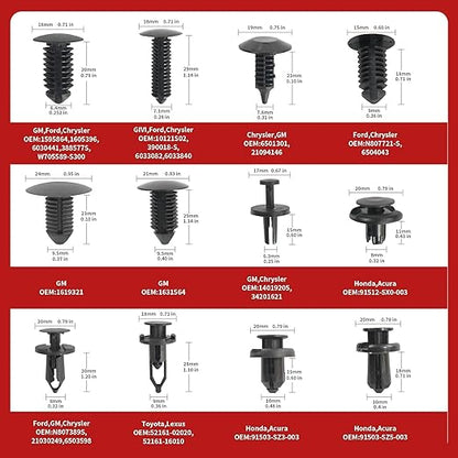 240PCS Automotive Clips and Fasteners - Bumper Retainer Clips, Car Plastic Rivets Push Retainer Kit with Popular Sizes - Door Trim Panel & Fender Clips for GM, Ford, Toyota, Honda, Chrysler