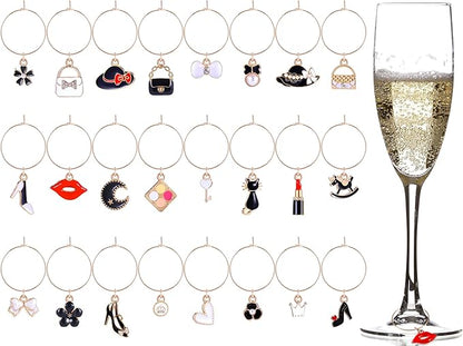 Junkin 24 Pcs Wine Glass Charms Markers Tags for Stem Glasses Drink Markers Wine Charm Ring Identifier for Wedding Bachelorette Tasting Holiday Party Favor Decoration (Elegant Style)