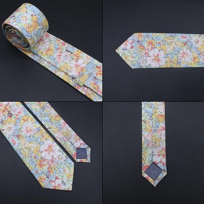 Cotton Floral Ties for Men 2.76" Men's Skinny Tie Linen Flower Printed Neck Tie for Wedding Dating Party