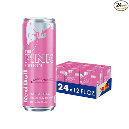 Red Bull Wild Berries, Pink Edition, with 114mg Caffeine plus Taurine & B Vitamins, 12 Fl Oz, 6 Packs of 4 Cans (Pack of 24)