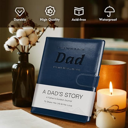 Artmag Dad's Life Story Journal with 250+ Prompt Questions, Family Keepsake Book Leather Cover for Dad to Share His Memories for Birthday Father's Day Christmas (Blue)