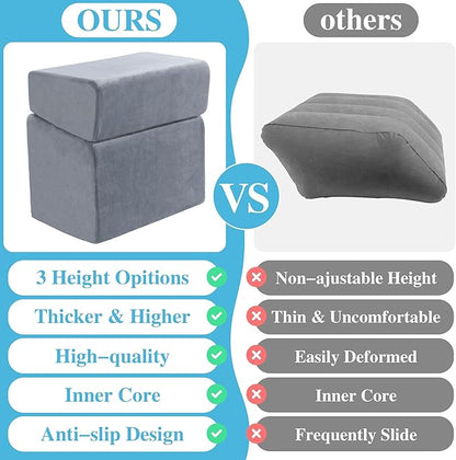 ROYALAY Adjustable Foot Rest Under Desk for Office, High-Density Foam Foot Rest with 3 Adjustable Heights, Ergonomic Footrest with Washable Cover for Home, Airplane, Travel(17 * 11 * 17in, Gray)