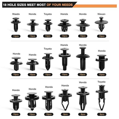 GOOACC 190 Pcs Car Retainer Clips & Fastener Remover - 18 Most Popular Sizes & Applications Auto Push Pin Rivets Set -Door Trim Panel Clips for Toyota, Honda, Nissan, Mazda - Bonus Fastener Remover