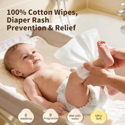 Winner 100% Cotton Dry Wipes, USDA Certified Baby Wipes, Soft & Gentle, Hypoallergenic & Unscented for Baby Sensitive Skin, Use Wet/Dry for Diaper Changes, Meals & Cleanup, Pack of 1, 100 pcs