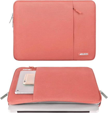 MOSISO Laptop Case 16 inch, 15-15.6 inch Laptop Sleeve Compatible with MacBook Pro 16 M4 M3 M2 M1, HP Acer Dell Lenovo ASUS Notebook, Polyester Vertical Computer Sleeve Bag with Pocket, Coral