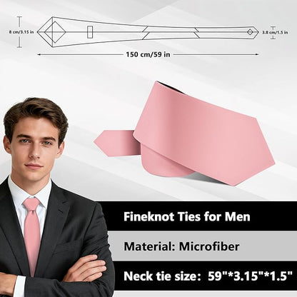 Fineknot Black Ties for Men, Formal Neckties for Men, Solid Color Mens Ties for Business, Wedding, Party, Mens Neck Tie