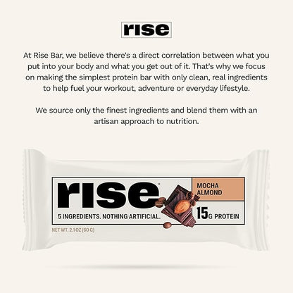 Rise Whey Protein Bars - Mocha Almond | Breakfast Bar & Protein Snack 15g Protein 4g Fiber Just 5 Whole Food Ingredients Gluten-Free Soy Free