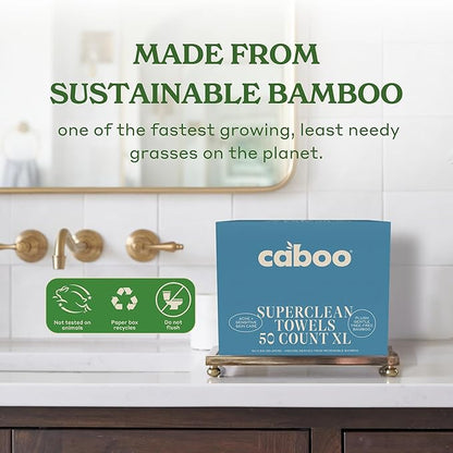 Caboo Bamboo Disposable Face Towels – 50 Soft, Lint-Free Towels (10x11.5”) | Biodegradable, Eco-Friendly & Extra Large | Gentle Alternative to Makeup Wipes or Washcloths