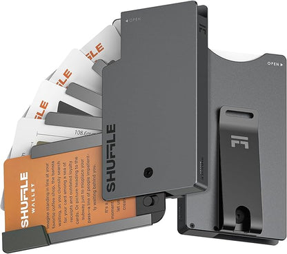 Men's Wallet - Shuffle Wallet with Deck-of-Cards Opening, RFID Blocking, Slim Design, Aluminum Card & Money Clip Wallet, Holds 6-8 Cards, Wallet with Gift Box (Gunmetal)