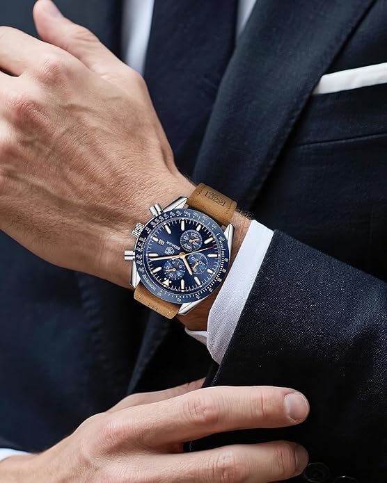 BY BENYAR Watch for Men Analog Quartz Chronograph Waterproof Luminous Designer Mens Wrist Watches Business Work Sport Casual Dress Watch with Silicone Strap Elegant Gifts for Men