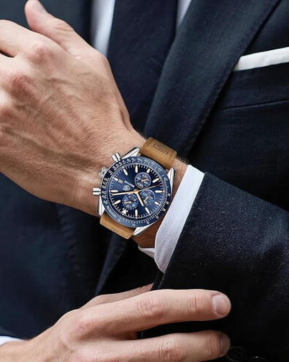 BY BENYAR Watch for Men Analog Quartz Chronograph Waterproof Luminous Designer Mens Wrist Watches Business Work Sport Casual Dress Watch with Silicone Strap Elegant Gifts for Men