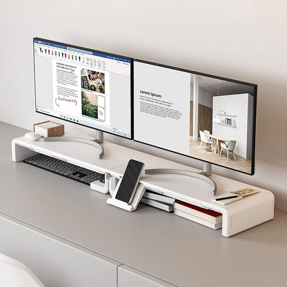 Monitor Stand Riser, Klearlook Foldable Computer Monitor Riser, Height Adjustable Computer Stand, Desk Shelf Riser with Storage Drawer & Tablet Phone Stand for Computer, Desktop, Laptop (White 2 Pack)