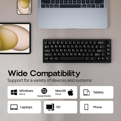 EPOMAKER P65 QMK/VIA Wireless Aluminum Gaming Keyboard, Gasket-Mount, Bluetooth/2.4Ghz/USB(A to C), Hot Swappable, N-Key Rollover, for Mac/PC/PS/Xbox (Black, Wisteria Linear Switch)