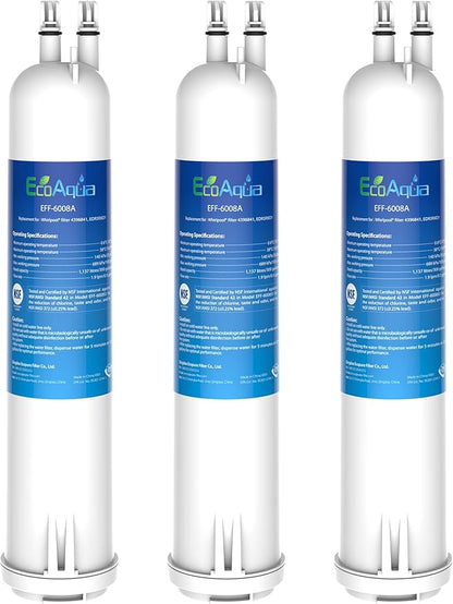 EcoAqua EDR3RXD1 Replacement for Everydrop® Filter 3, 4396841, 4396710, Kenmore® 46-9083, EFF-6008A, Refrigerator Water Filter, 3 Filters