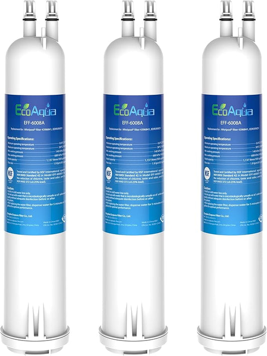 EcoAqua EDR3RXD1 Replacement for Everydrop® Filter 3, 4396841, 4396710, Kenmore® 46-9083, EFF-6008A, Refrigerator Water Filter, 3 Filters