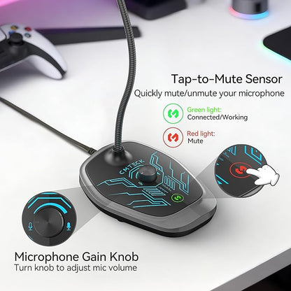 CMTECK USB Computer Microphone, PC Microphone with RGB Light, Mute Function, Noise-Cancelling Recording Desktop Mic for PC/Laptop for Online Chatting, Home Studio, Podcasting, Gaming, Skype, YouTube