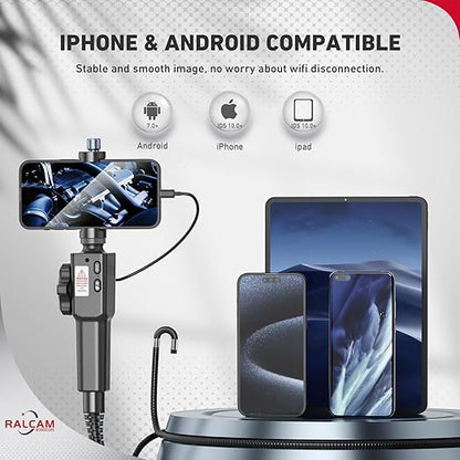 Two-Way Articulating Borescope for Smartphone&iPhone, Ralcam 8.5mm/0.33inch Endoscope Camera with Light, HD 1080P Inspection Camera Automotive Tool