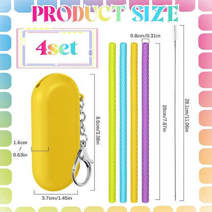 Meanplan 4 Sets Cruise Ship Essentials,4 Set Silicone Straws with Case Reusable Silicone Portable Drinking Straw Set for Party Travel Cold or Hot with 4 Carry Case, 4 Cleaning Brushes (Multicolor)