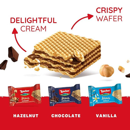Loacker Minis Wafer Variety Pack - 30% Less Sugar - Premium Assorted Cream Filled Wafer Cookies - Mix of Hazelnut, Chocolate and Vanilla Crispy Wafers - NON-GMO - Sustainably - Pouch (x2) 0.35oz, 80 Individually Wrapped Snack Packs