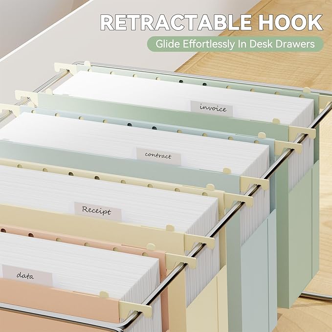 Plastic Expandable Hanging File Folder Letter Size,Heavy Duty 3"Expansion,6 Pack Extra Capacity Hanging Folders,Accordian Pocket,Adjustable Tabs,Hanging Organizer for Bulky Files,Morandi color