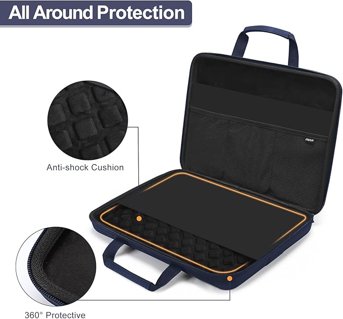 MOSISO 13-13.3 inch Laptop Hard Case, 14 inch Shockproof Waterproof Laptop Case Hard Shell Compatible with MacBook HP Dell, Carrying Sleeve Computer Bag with Sturdy Handle&Front Pocket&Belt, Navy Blue