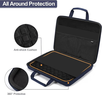 MOSISO 13-13.3 inch Laptop Hard Case, 14 inch Shockproof Waterproof Laptop Case Hard Shell Compatible with MacBook HP Dell, Carrying Sleeve Computer Bag with Sturdy Handle&Front Pocket&Belt, Navy Blue