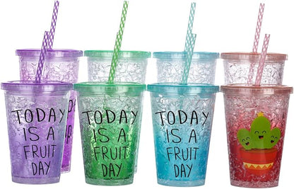 Dakoufish 12 Piece 8 Inch Reusable Plastic Thick Drinking Straws BPA Free Mason Jar Straws Transparent Small Stripe (8inch, Mix 12color)