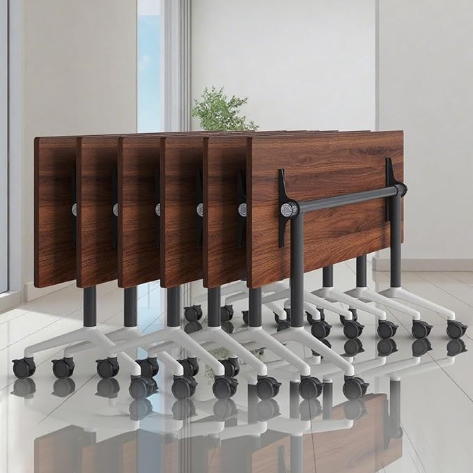 Conference Table, Folding Conference Room Tables, Modern Flip Top Seminar Training Meeting Table with Wheels, Modular Foldable Conference Tables for Home Office Classr (Brown 6 Pack 63inch)