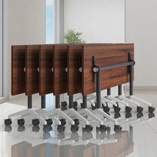 Conference Table, Folding Conference Room Tables, Modern Flip Top Seminar Training Meeting Table with Wheels, Modular Foldable Conference Tables for Home Office Classr (Brown 6 Pack 70.8inch)