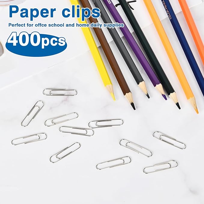 400 Pcs Medium Paper Clips,1.3 inch Smooth Paperclips Metal Paper Clip for Office, School and Teacher Supplies.