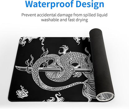 Dragon Gaming Mouse Pad Black Large Mouse Pad for Keyboard and Mousepad Desk Mat with 3mm Non-Slip Base and Stitched Edge for Gaming and Office Computer Mat Protector Mat 27.6x11.8 Inch