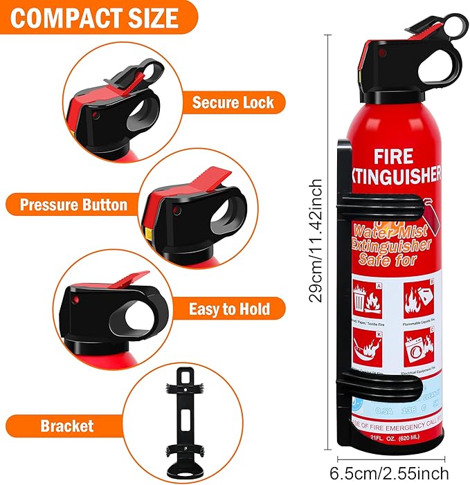 1 Pack Fire Extinguisher for Home, Kitchen, Car, and Grill,Ompact Water-Based A, B, C, K Extinguisher with Portable Non-Toxic Prevent Re-Ignition Easy Clean