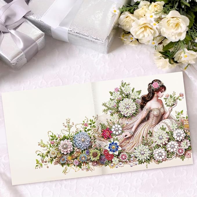 6pcs DIY Dress Girl Diamond Art Painting Greeting Cards Kit, Rhinestone Art Holiday Birthday Card Set with Envelopes, DIY Festival Craft for Girlfriend, Christmas Valentine Gift Making Supplies