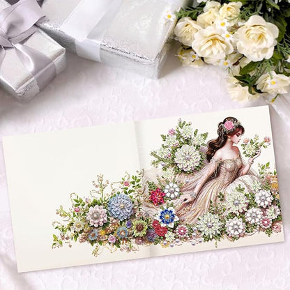 6pcs DIY Dress Girl Diamond Art Painting Greeting Cards Kit, Rhinestone Art Holiday Birthday Card Set with Envelopes, DIY Festival Craft for Girlfriend, Christmas Valentine Gift Making Supplies