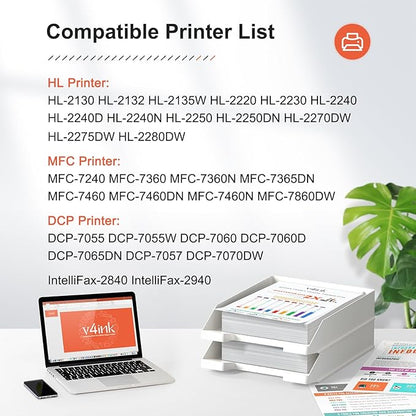 v4ink Compatible TN450 Toner Cartridge Replacement for Brother TN450 TN420 Toner Cartridge High Yield Use for HL-2240d HL-2270dw HL-2280dw MFC-7360n MFC-7860dw IntelliFax 2840 2940 Printer 2 Packs