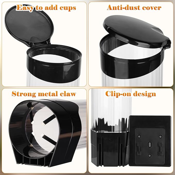 Upgraded Cup Dispenser, Wall Mount Pull Type Water Cooler Cup Holder for 9oz - 12oz Disposable Paper Plastic Cups for Home Office, with Magnetic Mounting Plate (Black)