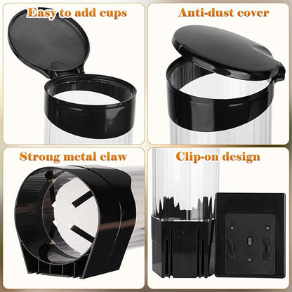Upgraded Cup Dispenser, Wall Mount Pull Type Water Cooler Cup Holder for 9oz - 12oz Disposable Paper Plastic Cups for Home Office, with Magnetic Mounting Plate (Black)