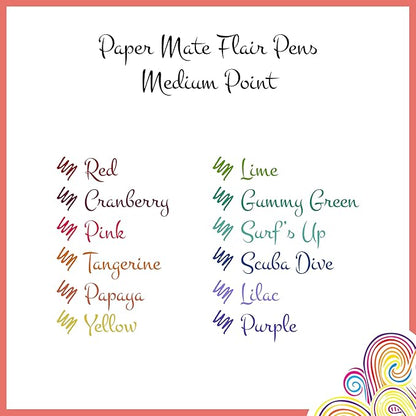 Paper Mate Flair Felt Tip Pens | Medium Point (0.7 mm) Marker Pens | Assorted Retro Colouring Pens | For Kids & Adult Colouring, Journalling & More | 12 Count