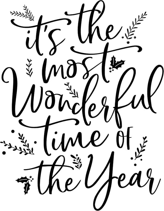 Christmas Holiday Word Phrases Sentiment Wooden Stamp, Rubber Wood Stamp for DIY Card Making, Crafting, Scrapbooking or Journaling, Calligraphy Word Art Merry Christmas (Design #4)