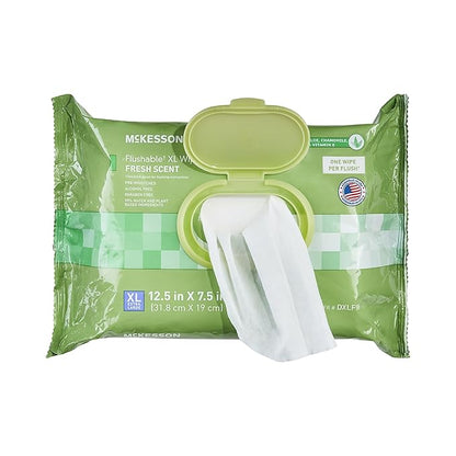 McKesson Flushable* Adult Wet Wipes XL – 96 Wipes (1 Pack of 96) – Aloe & Vitamin E, Plant-Based Cleansing Wipes, Scented, Extra Large