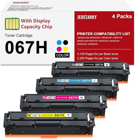 Compatible Canon 067H 067 Toner Cartridge Set Replacement for Canon 067H Compatible for Color ImageClass MF656Cdw LBP632Cdw MF654Cdw MF653Cdw LBP633Cdw MF650C LBP630C MF652Cw Printer 4 Pack